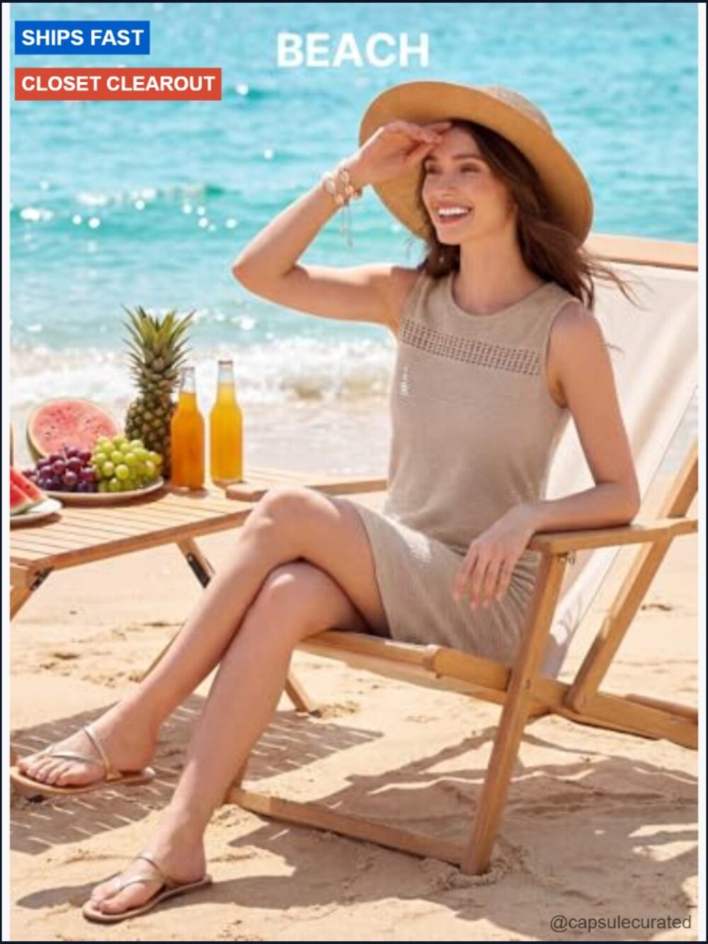 Sleeveless Cut-Out Mini Dress Crewneck Casual Beach Vacation Shift Dress - Picture 5 of 7